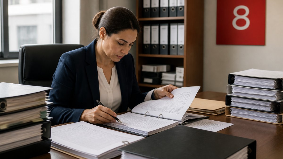 Compliance officer reviewing documentation to ensure internal controls for defense contract audit readiness