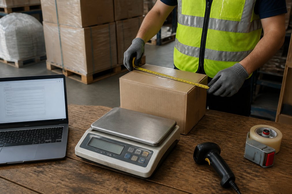 Infographic showing how to use an international air freight rates calculator to optimize package dimensions and costs.