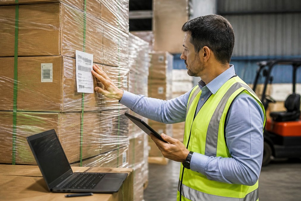 Logistics coordinator tracking a shipment as part of the international shipping process workflow diagram