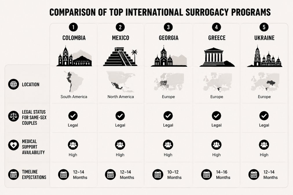 Visual comparison chart showing surrogacy for same-sex couples