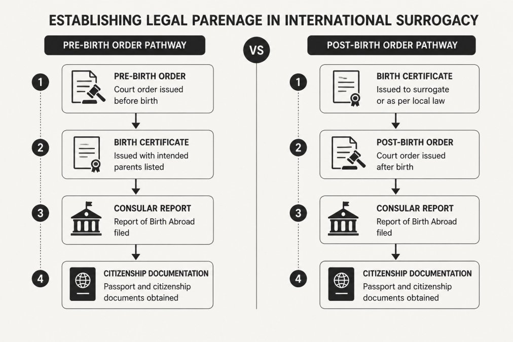 Professional illustration showing surrogacy legal differences