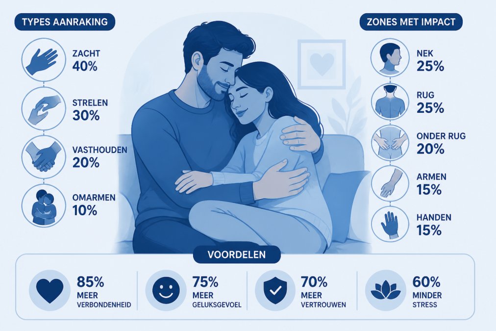 Koppel in warm omhelzing, zittend op een bank, met gesloten ogen en vredige gezichtsuitdrukkingen, zachte huisverlichting