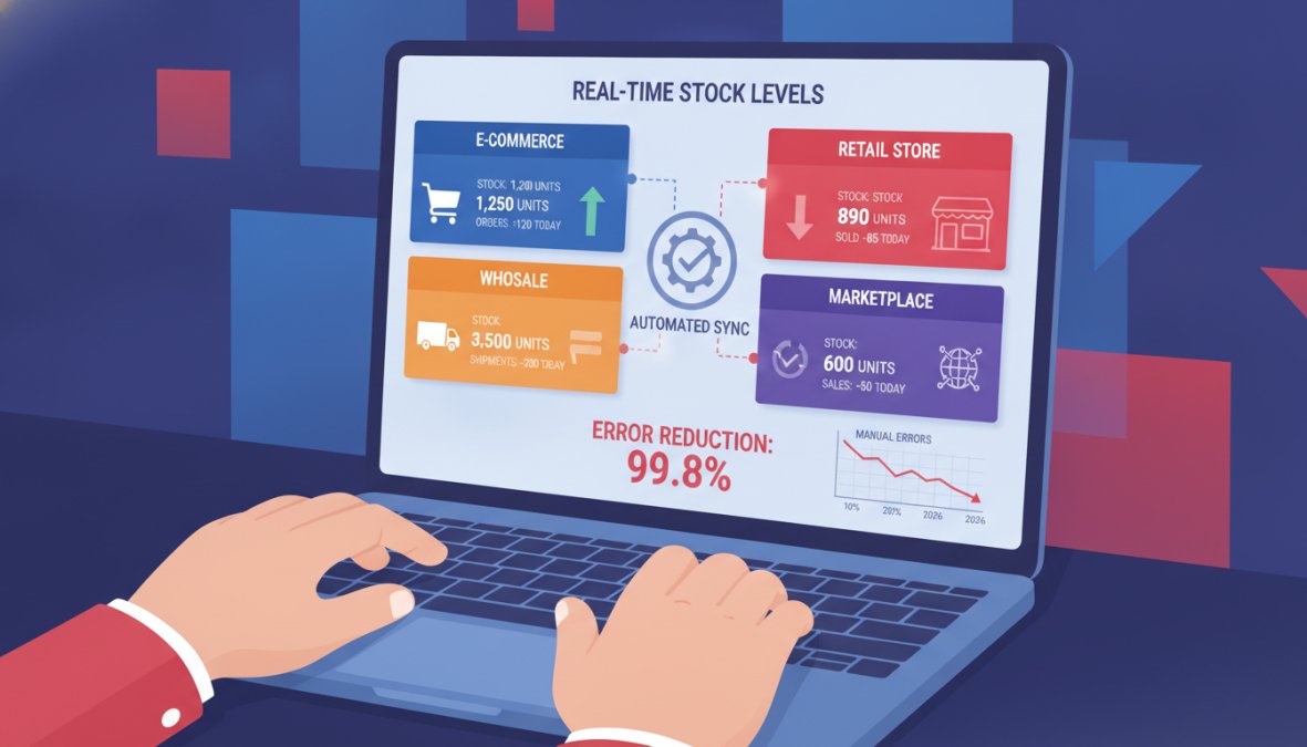 Professional illustration showing inventory synchronization risks