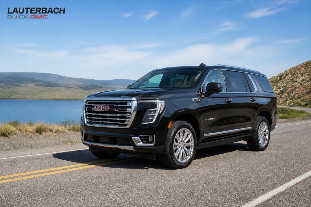 2026 GMC Yukon parked on an open highway with scenic landscape in background, showing the vehicle's substantial size and road presence during daytime
