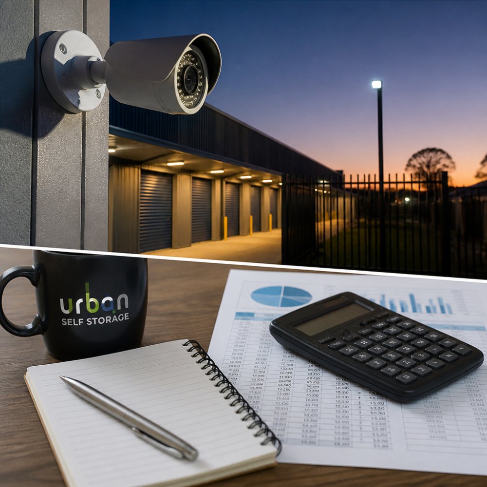Professional security camera mounted on modern building exterior at dusk, capturing clear view of property entrance with night vision capability active
