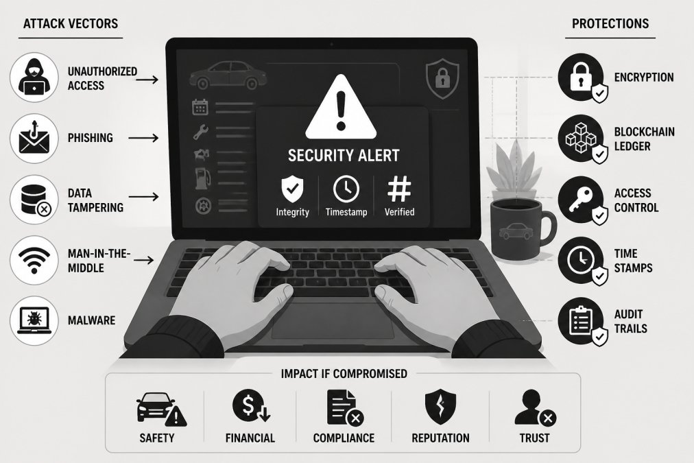 Close-up of a laptop screen showing a security alert notification with a padlock icon, person's hands on keyboard in a modern home office setting with natural window lighting