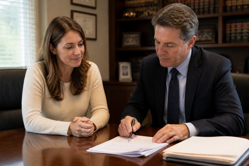 Attorney reviewing estate documents with a client to determine if is a DIY will worth it in Maryland for their needs