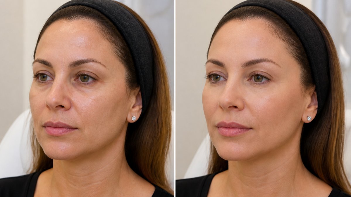 Infographic showing before and after results to help decide if is a liquid facelift worth the cost for facial rejuvenation