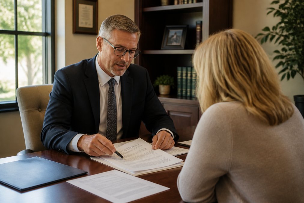 Attorney reviewing estate planning documents with a client to decide if a living trust worth it for their needs