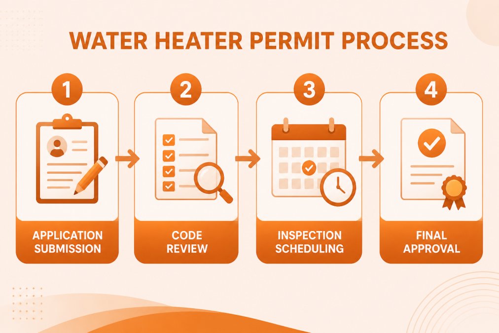 Professional illustration showing water heater permit required
