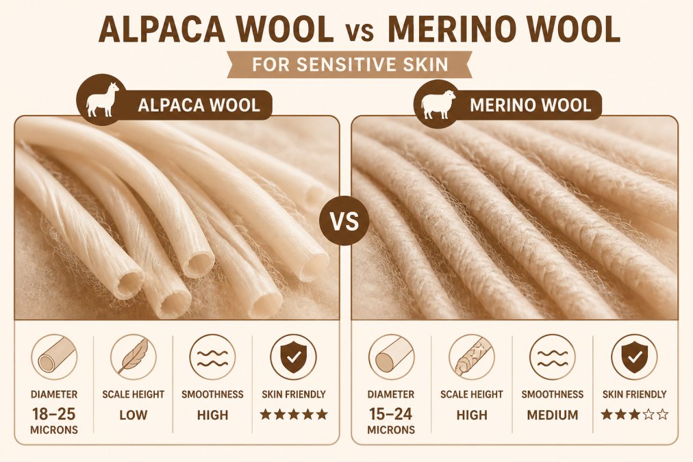 Visual comparison chart showing is alpaca wool itchy for sensitive skin