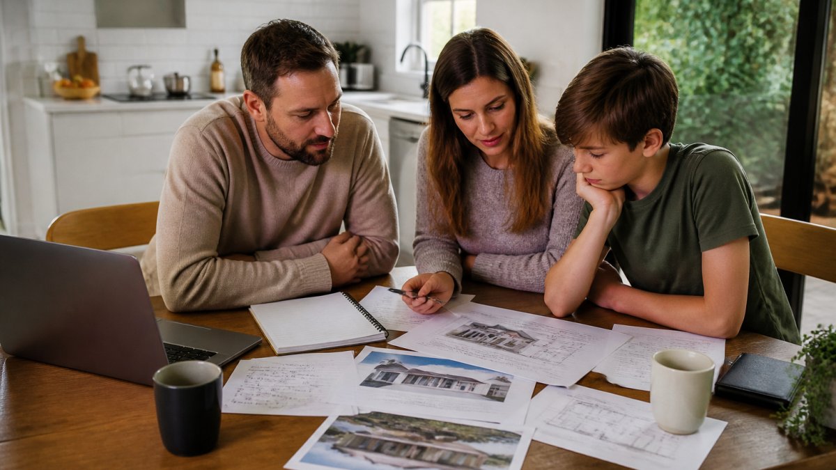 Infographic flowchart helping families decide if an investment property worth it by weighing key pros and cons.