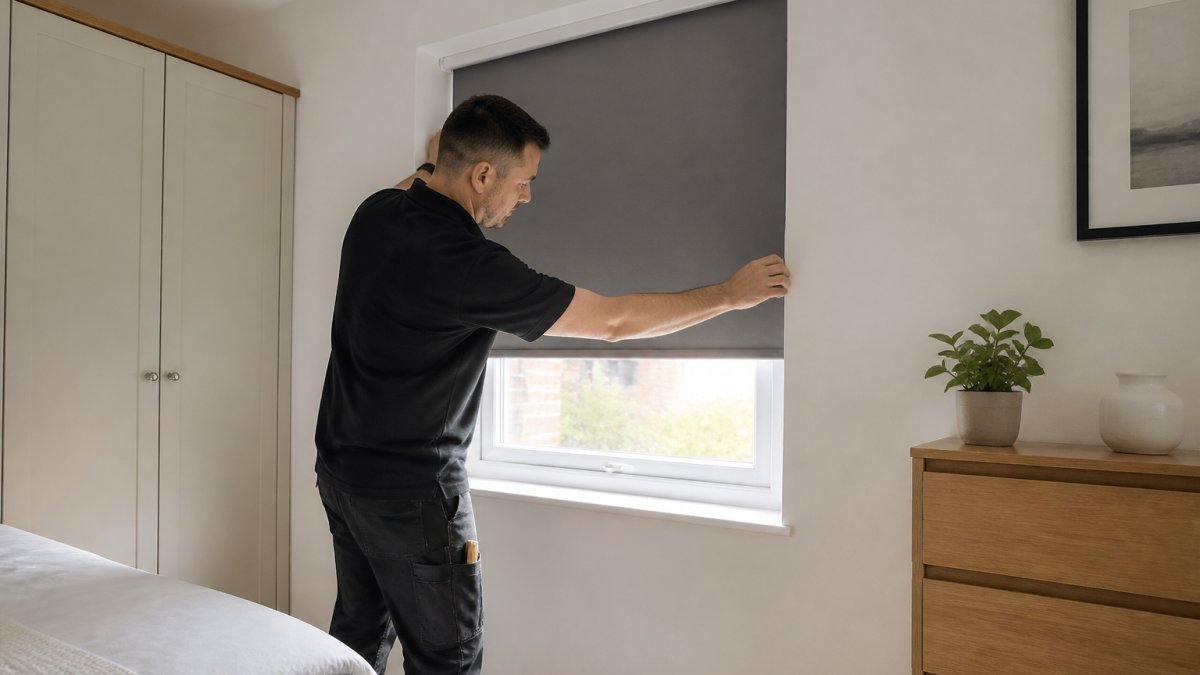 Diagram showing how a snug blackout blind installation creates a tight seal to block sunlight effectively.