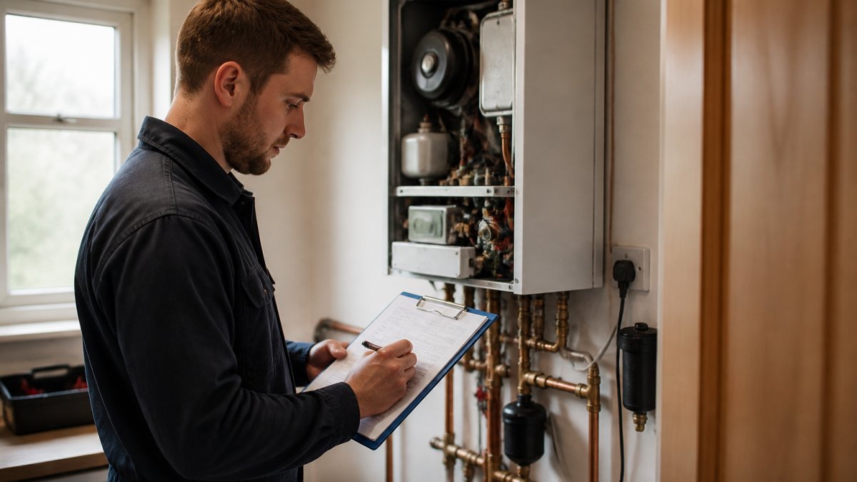 Gas Safe engineer inspecting a boiler to see if is boiler repair covered by landlord insurance