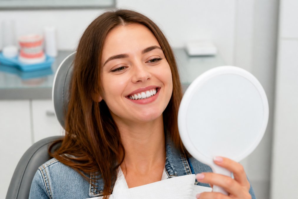 Patient displaying noticeably brighter, whiter smile after completing professional whitening treatment, showing confident expression with natural lighting highlighting tooth brightness