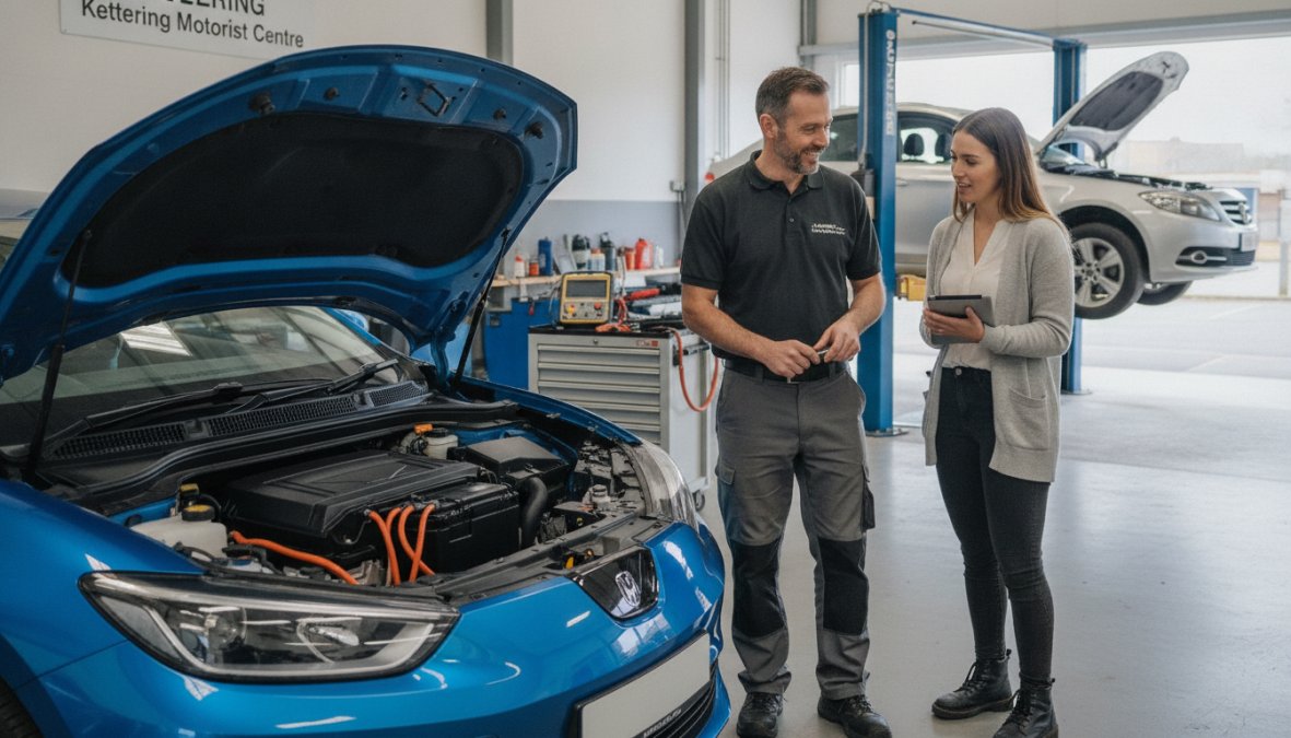 Professional illustration showing Technician for is electric car maintenance cheaper
