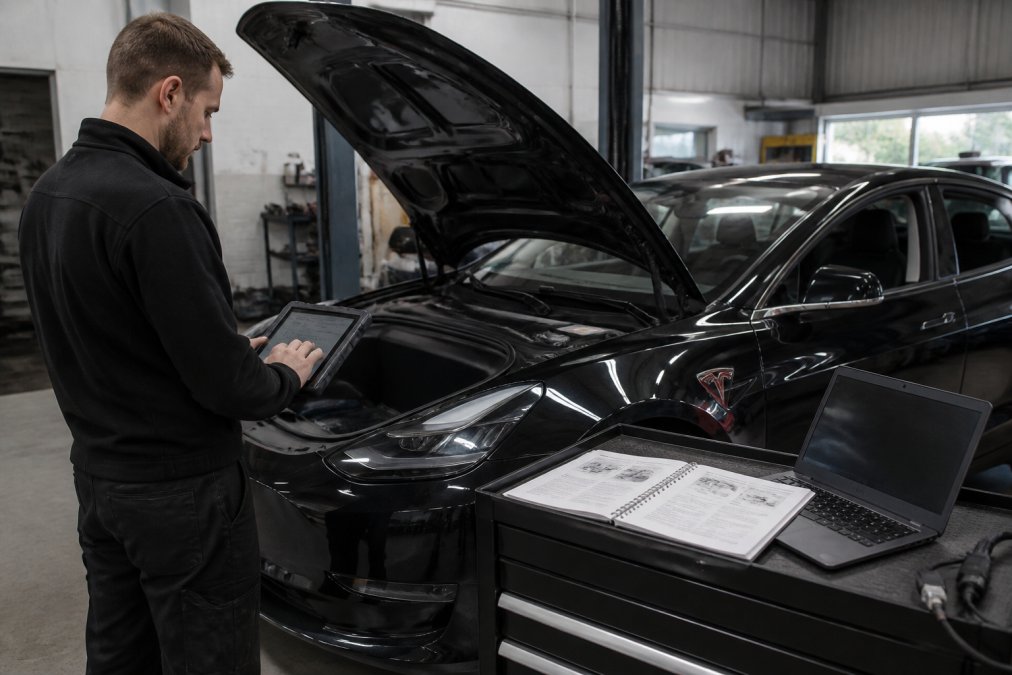Professional illustration showing Qualified EV, Tesla for buying used Tesla