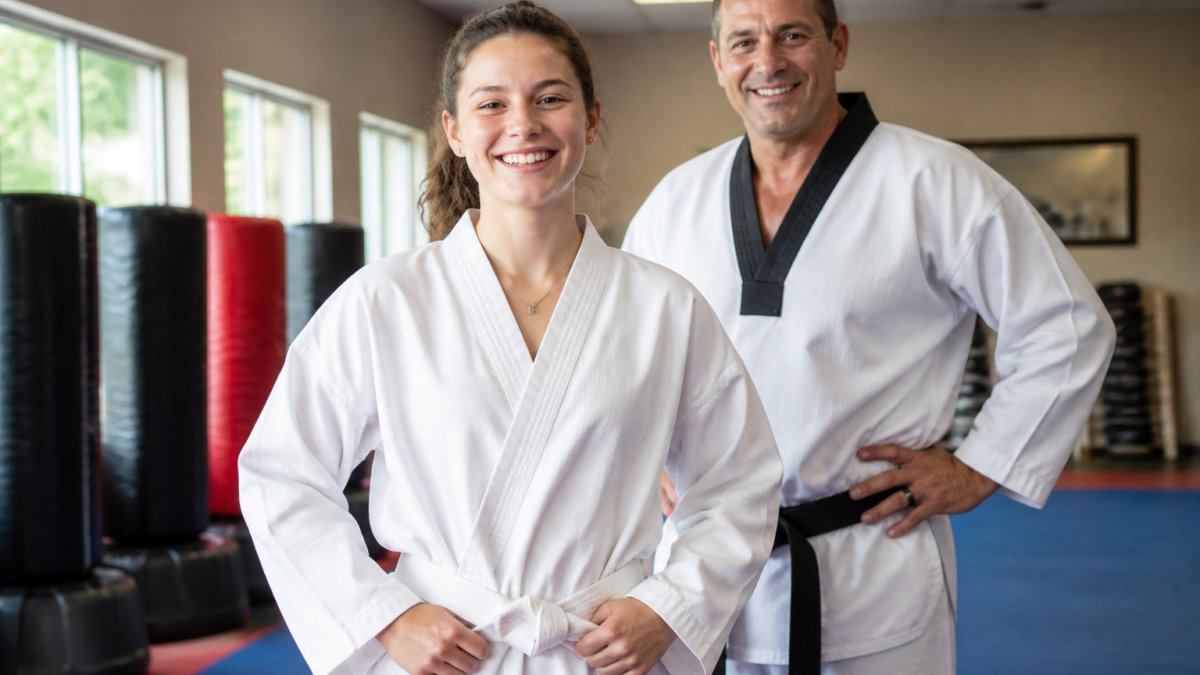 Step-by-step infographic showing how a supportive martial arts class environment is martial arts good for anxiety