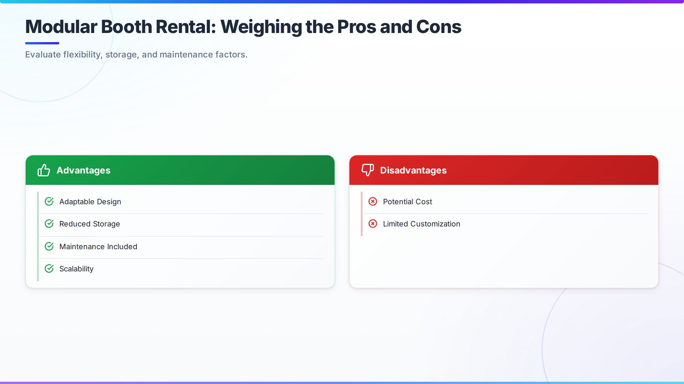 Pros and cons comparison: Modular Booth Rental: Weighing the Pros and Cons for is modular booth rental worth it