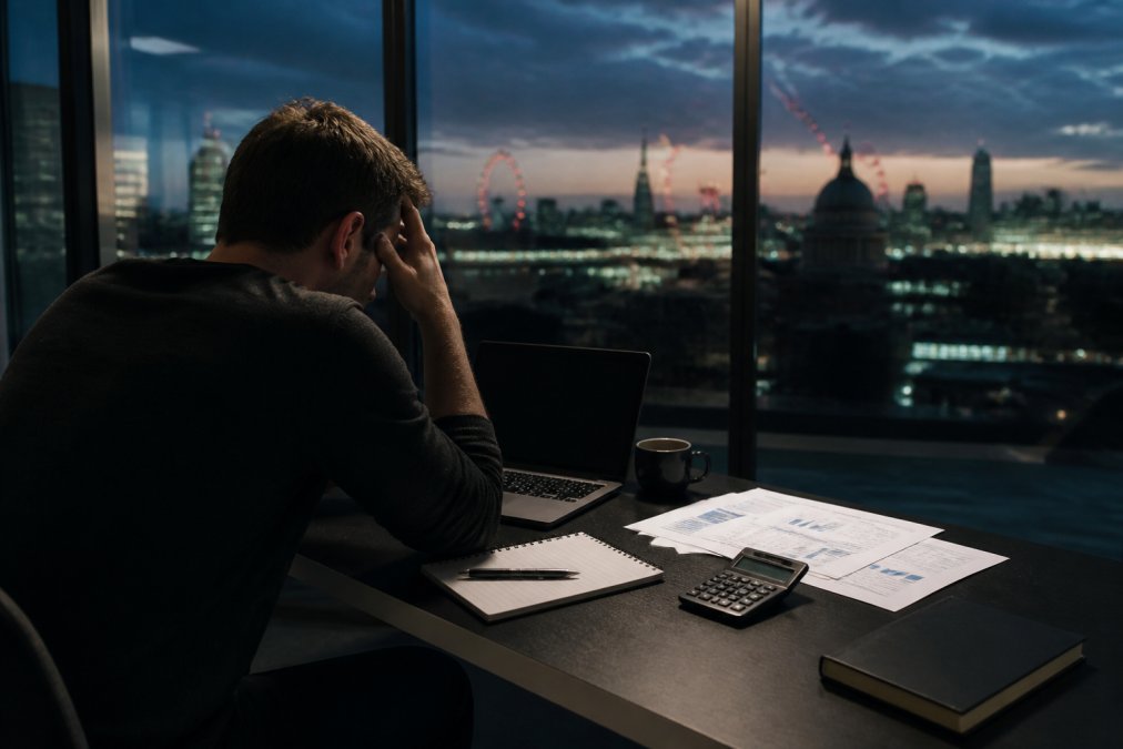 A founder looking at an empty pipeline dashboard, highlighting the risks of neglecting outbound lead generation.