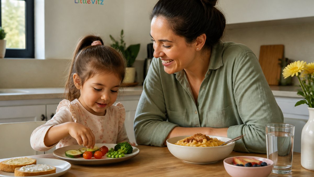 Infographic flowchart illustrating the step-by-step connection between ADHD symptoms and picky eating habits in children.