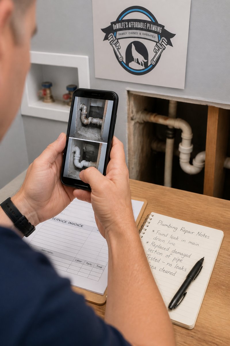 Steps to document plumbing repairs when asking is plumbing work covered by warranty, including photos and invoices.