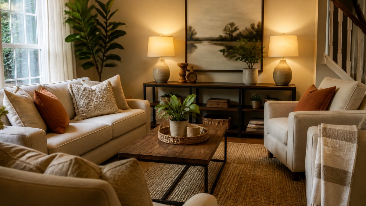 Infographic comparing home staging for aesthetic appeal versus creating a comfortable, livable home environment.
