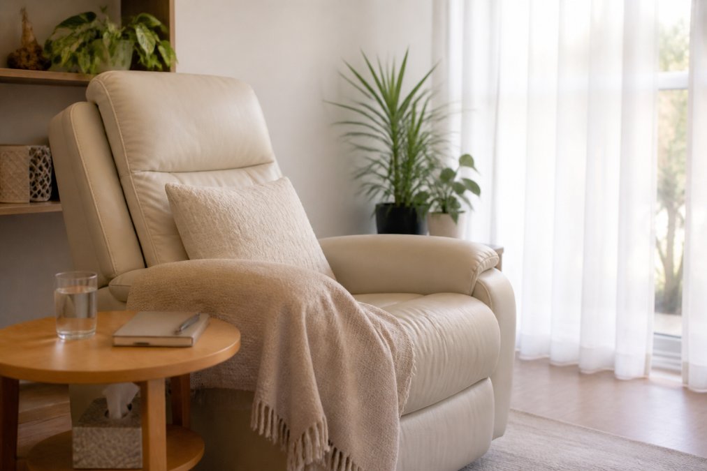 A diagram visualizing the RTT hypnotherapy process in a calm room to show if is RTT hypnotherapy worth the cost.