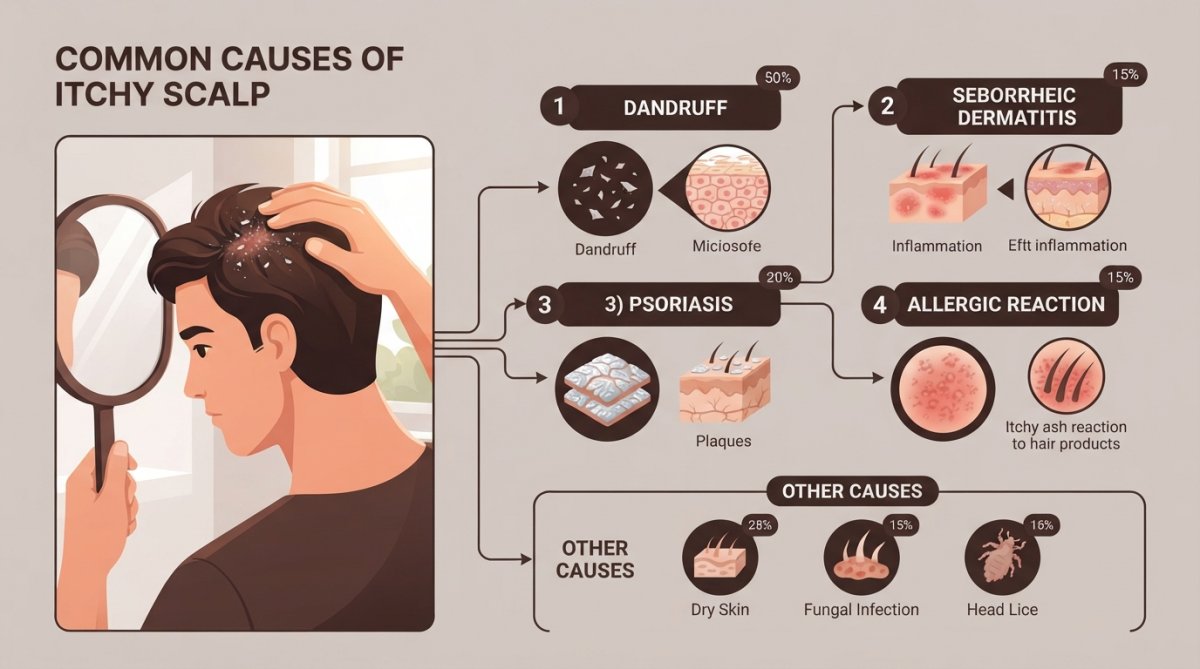 Professional illustration showing itchy scalp