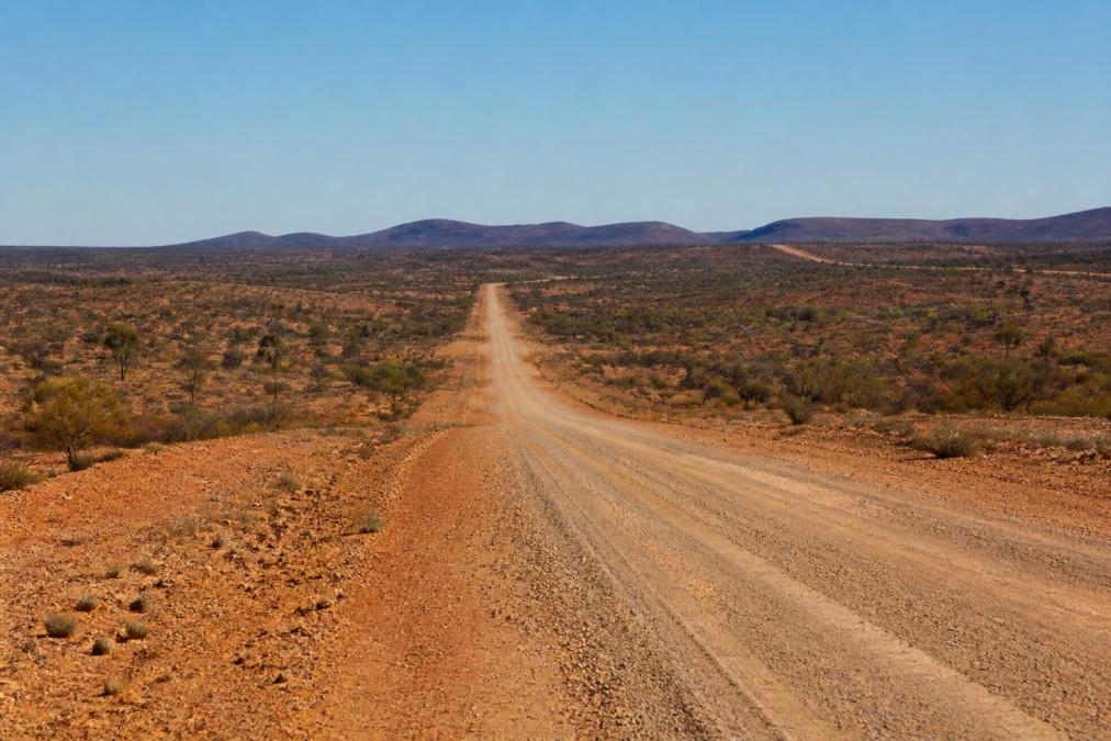 A vast, parched outback landscape under harsh sunlight with sparse vegetation and isolated rural terrain, conveying the atmospheric tension and psychological pressure of remote Australian settings