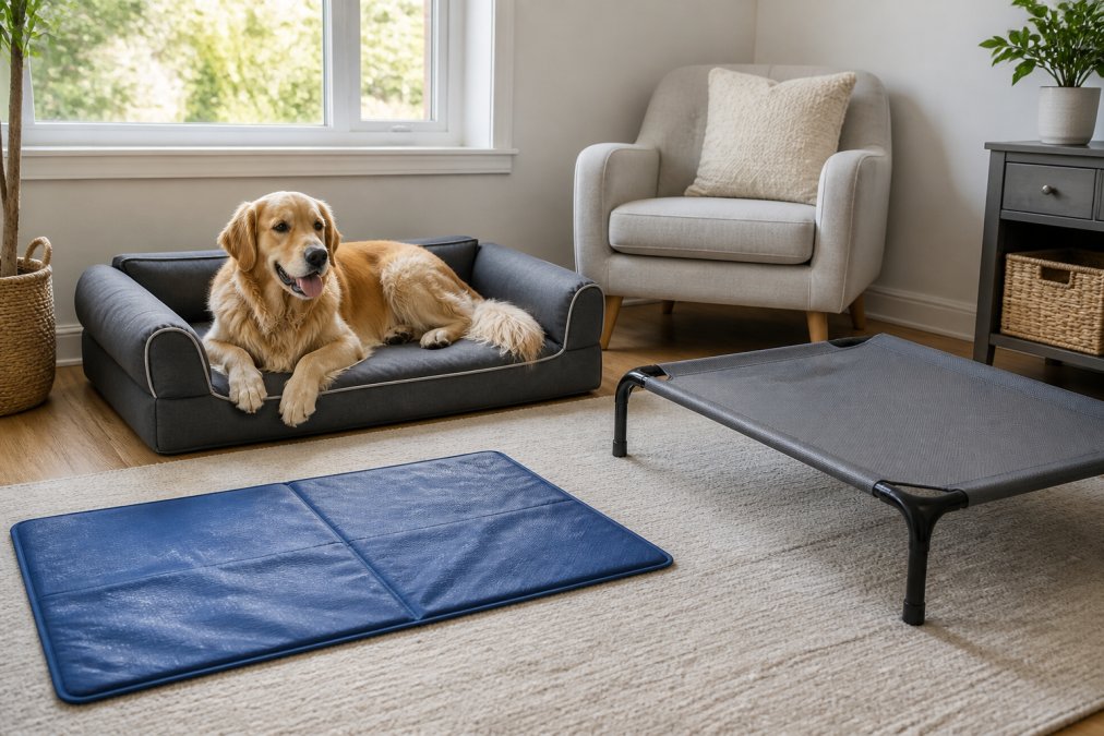 Comparison chart evaluating features and longevity of five types of durable pet furniture and resting mats