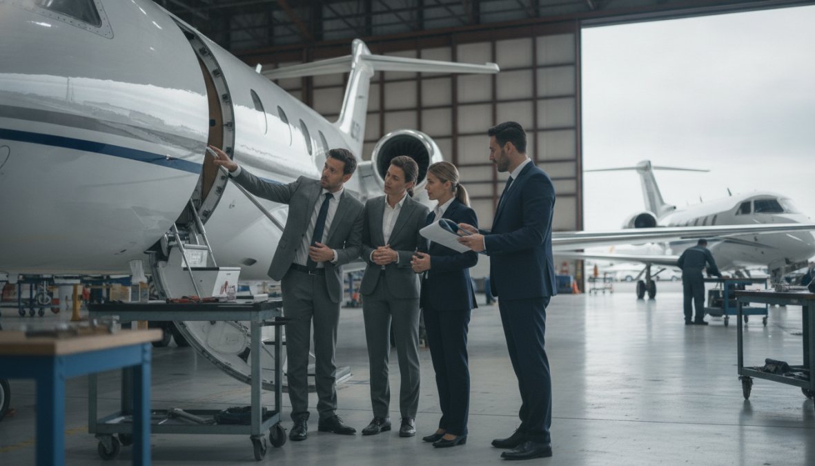 Professional illustration showing Aircraft for jet maintenance for charter operators