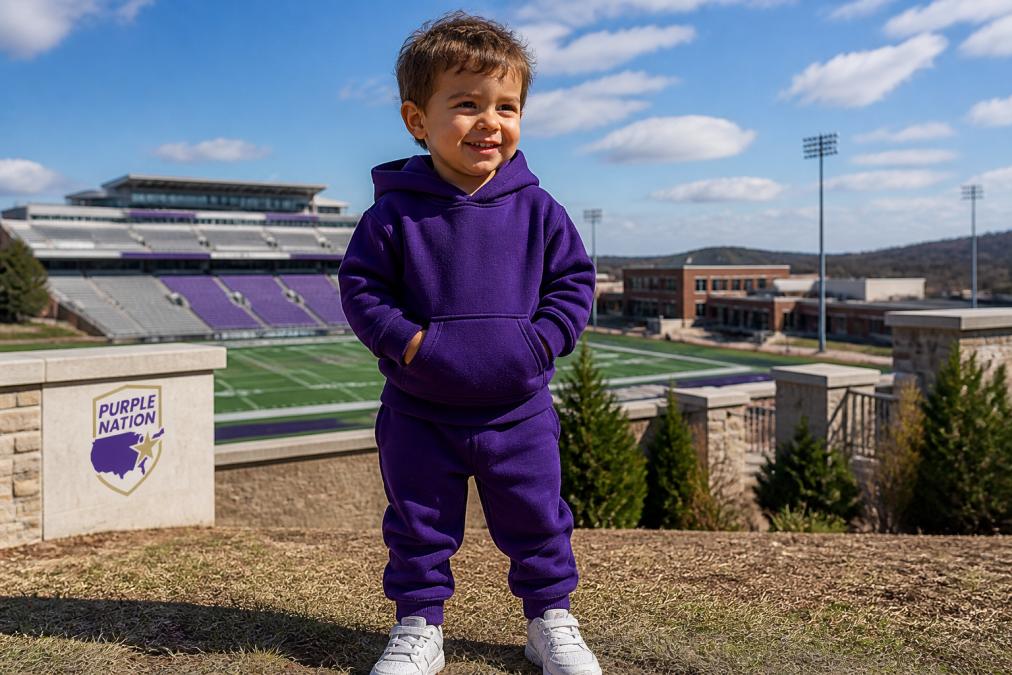 Infographic illustrating a step-by-step styling guide for matching toddler hoodies and sweatpants for game day events.