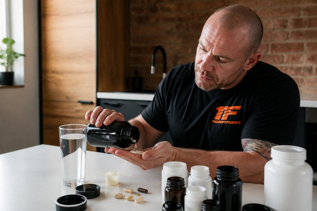 Professional illustration showing Close for Joe Rogan supplement stack