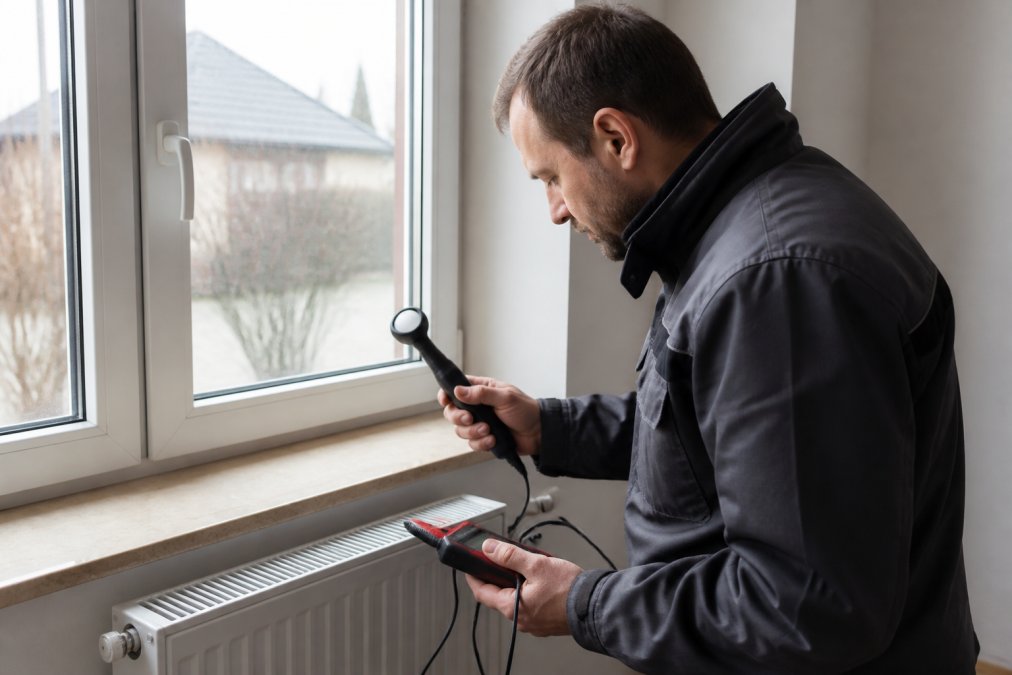 Specialistas atlieka namo energetinį auditą, padedantį nuspręsti, kaip pasirinkti tinkamą šilumos siurblį.