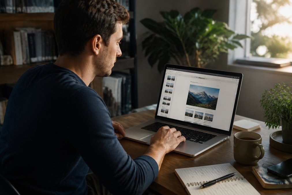 Entrepreneur building a sales page on a laptop, comparing the ease of use in Kartra vs ClickFunnels.