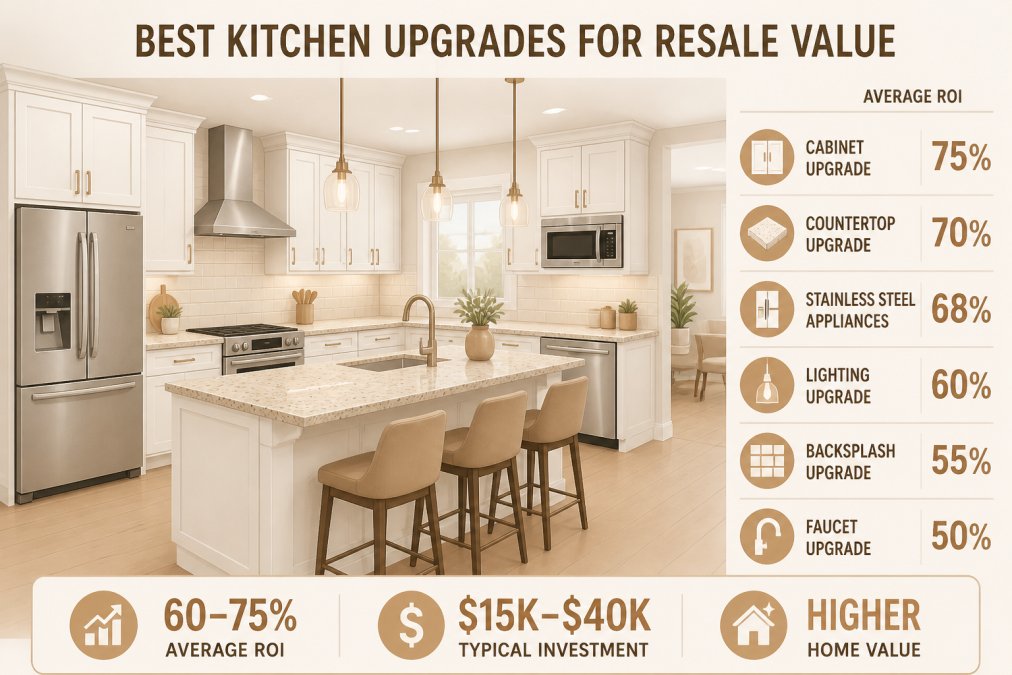 Professional illustration showing kitchen renovation before selling