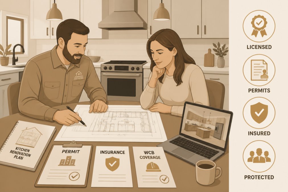 Professional illustration showing kitchen renovation before selling