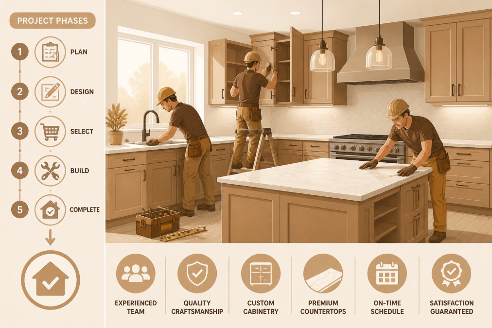 Professional illustration showing kitchen renovation contractors Langley