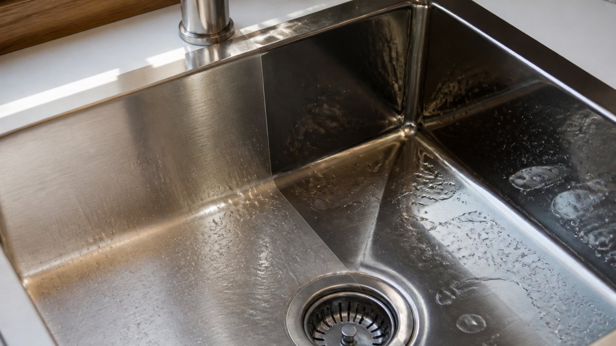 Diagram comparing water spot and fingerprint resistance between brushed and polished stainless steel finishes