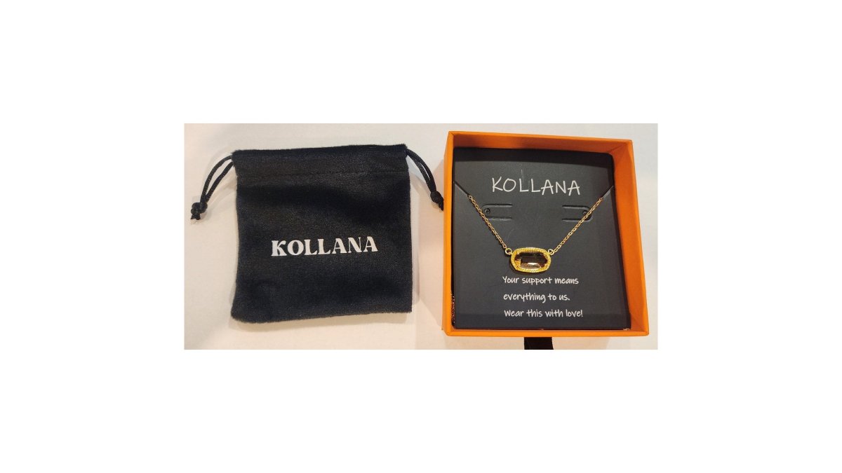 KOLLANA 14K Gold‑Plated Pendant Necklace – Rose Quartz Style Gemstone NEW