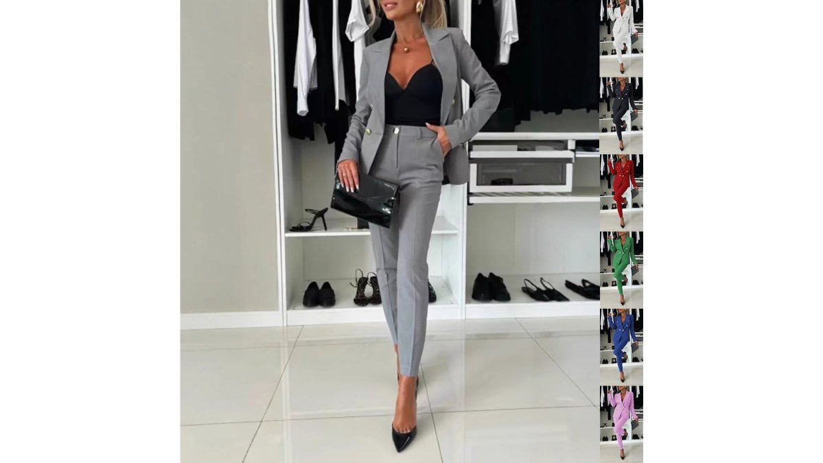Lapel Button-Down Jacket & Slim-Fit Trousers Suit – 15 Colors XS–XXL
