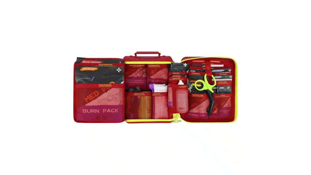 Large Waterproof First Aid Kit IPX7, Labeled Pockets, LXFAK-WP-B+