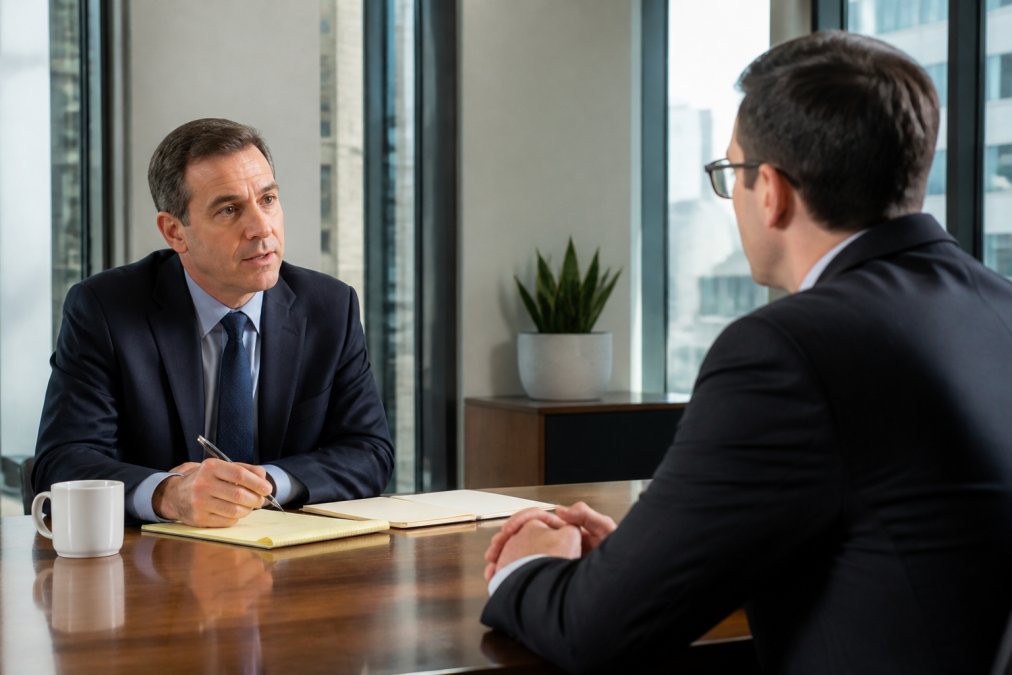 Infographic visualizing the lateral attorney hiring interview process and key evaluation criteria