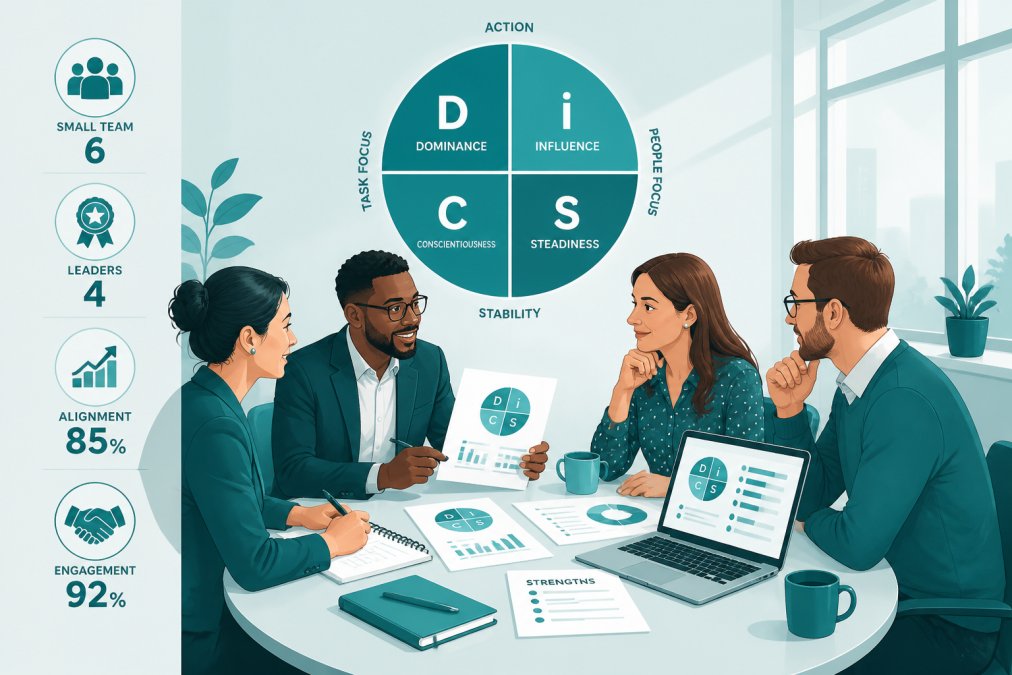 Professional illustration showing leadership development small teams