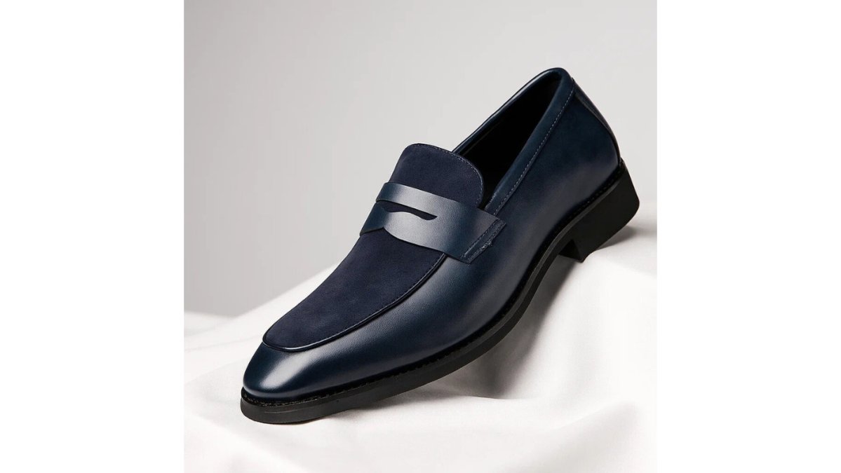 Leather Penny Loafers With Suede Panel