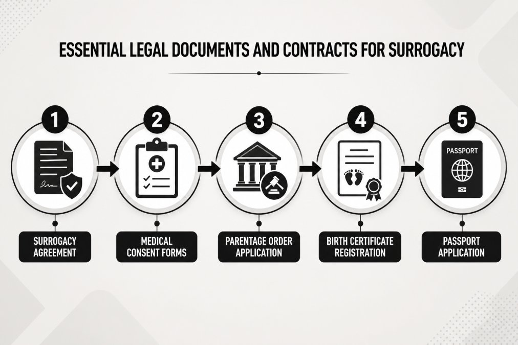 Professional illustration showing legal support for cross border surrogacy