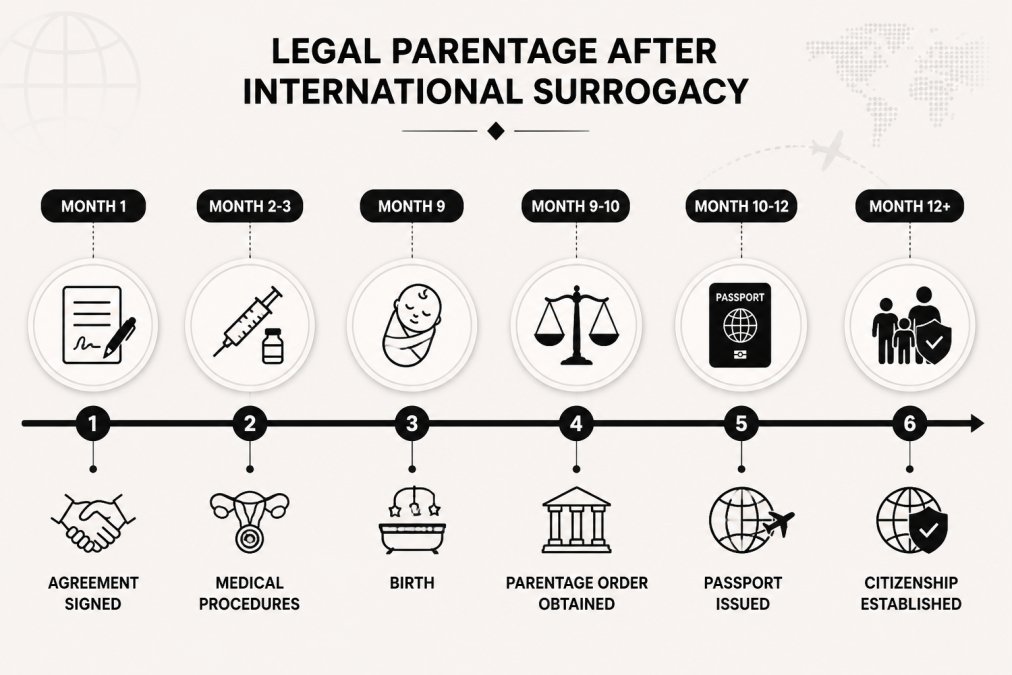 Integration architecture showing legal support for cross border surrogacy