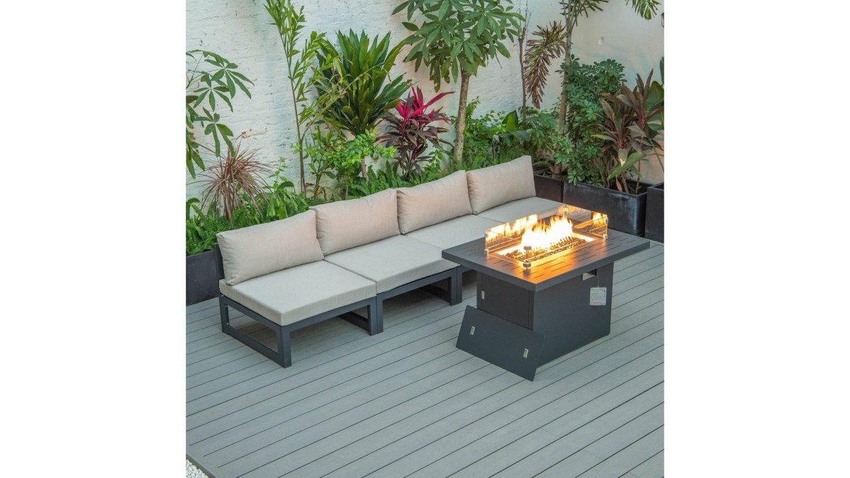 LeisureMod Chelsea 5-Piece Patio Set with Fire Pit Table