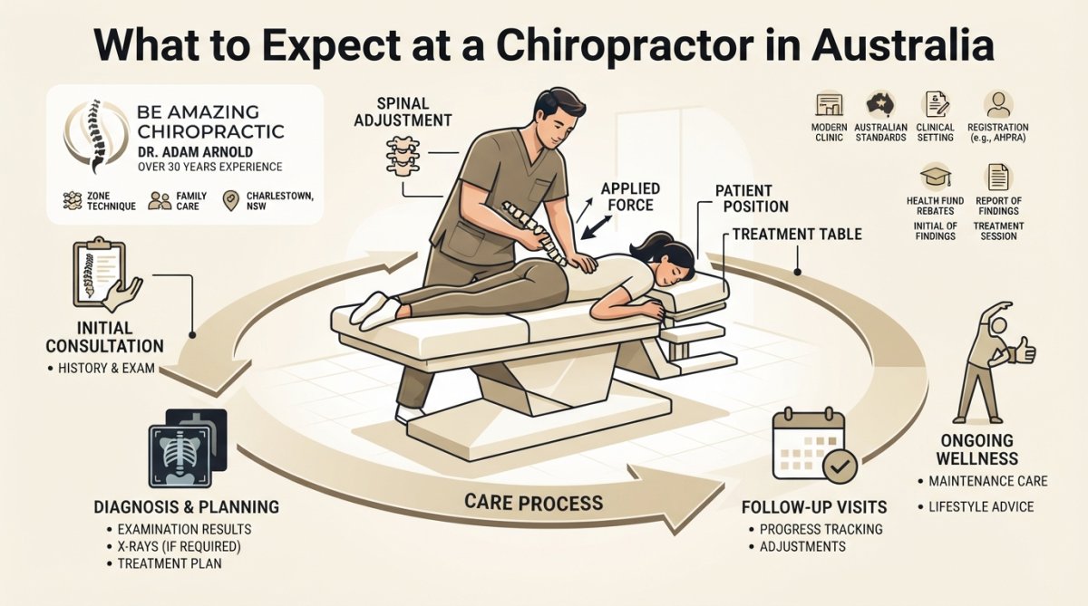 Chiropractor performing spinal adjustment on patient lying on treatment table in modern clinical setting with natural lighting